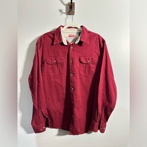 Wrangler Men's L Premium Quality Shirt Burgundy Long Sleeve Button Up 2 Pockets